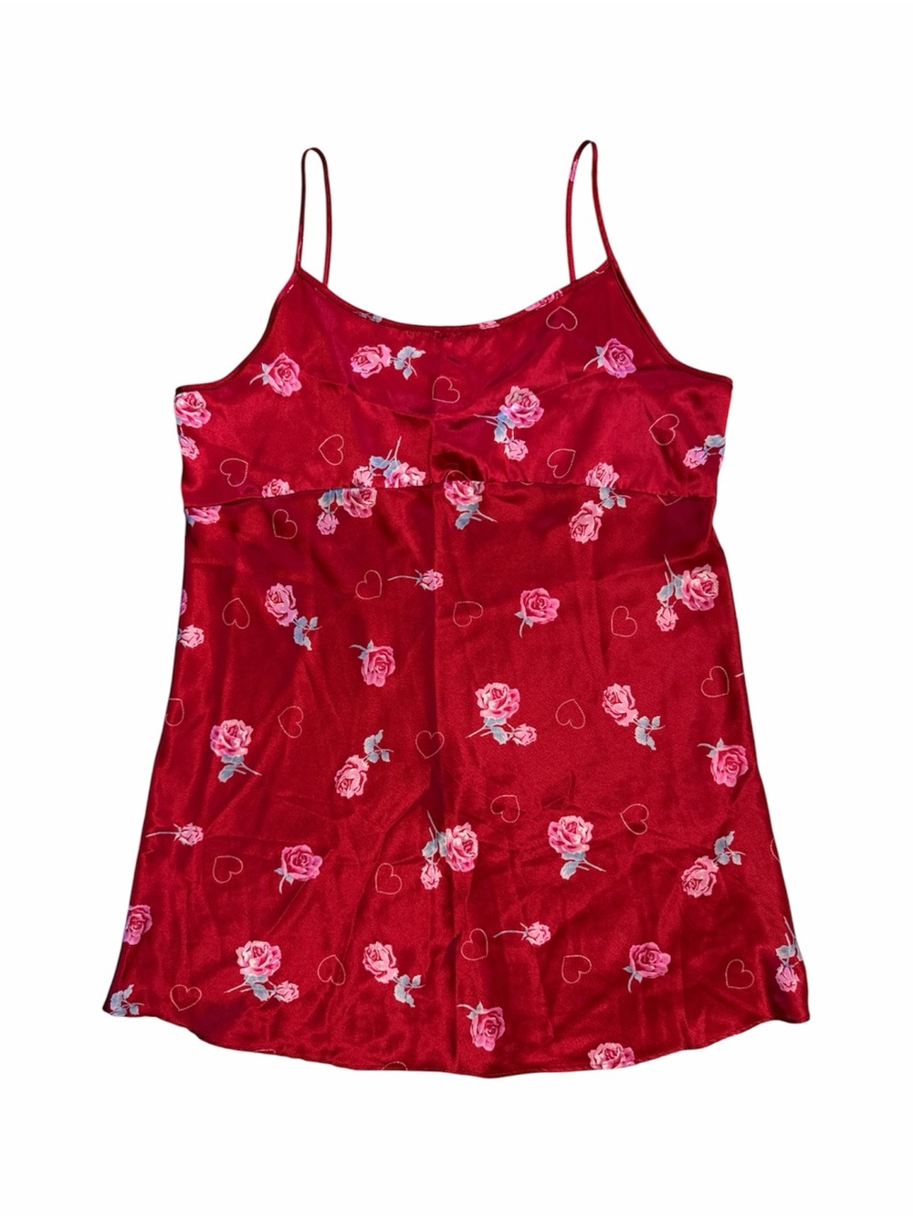 Vintage Secret Treasures Plus Red With Pink Roses Satin Slip Dress